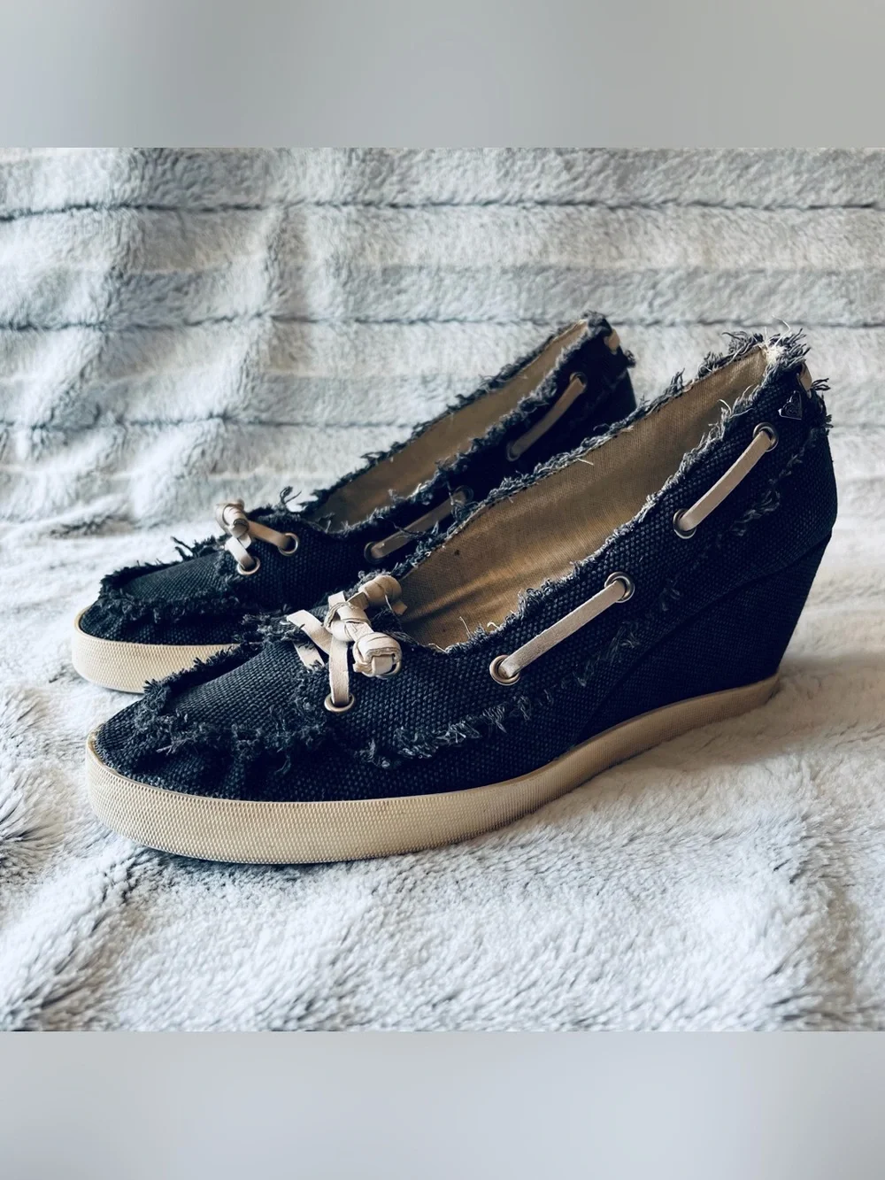 Roxy Frayed Canvas Wedge Moccasin wedges